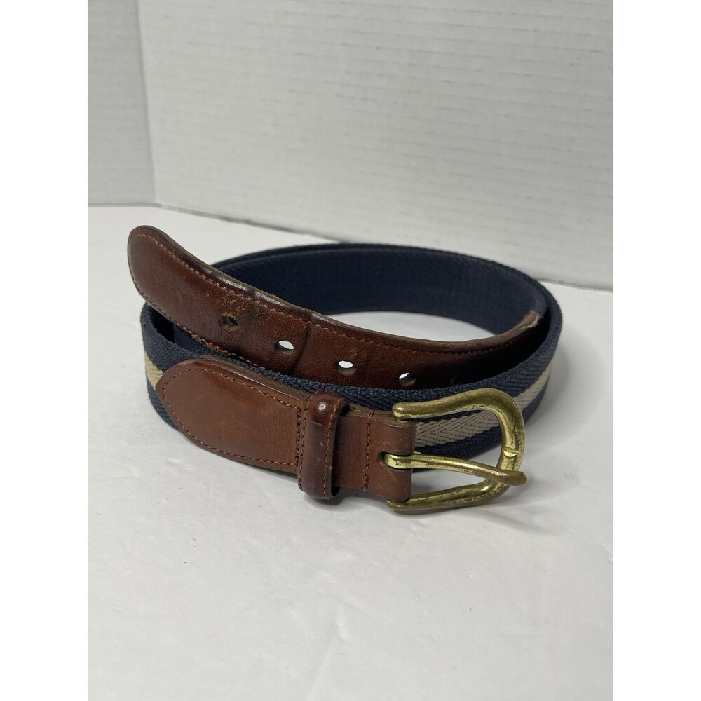 Coach 36" Navy Beige Belt Cotton Leather Men's